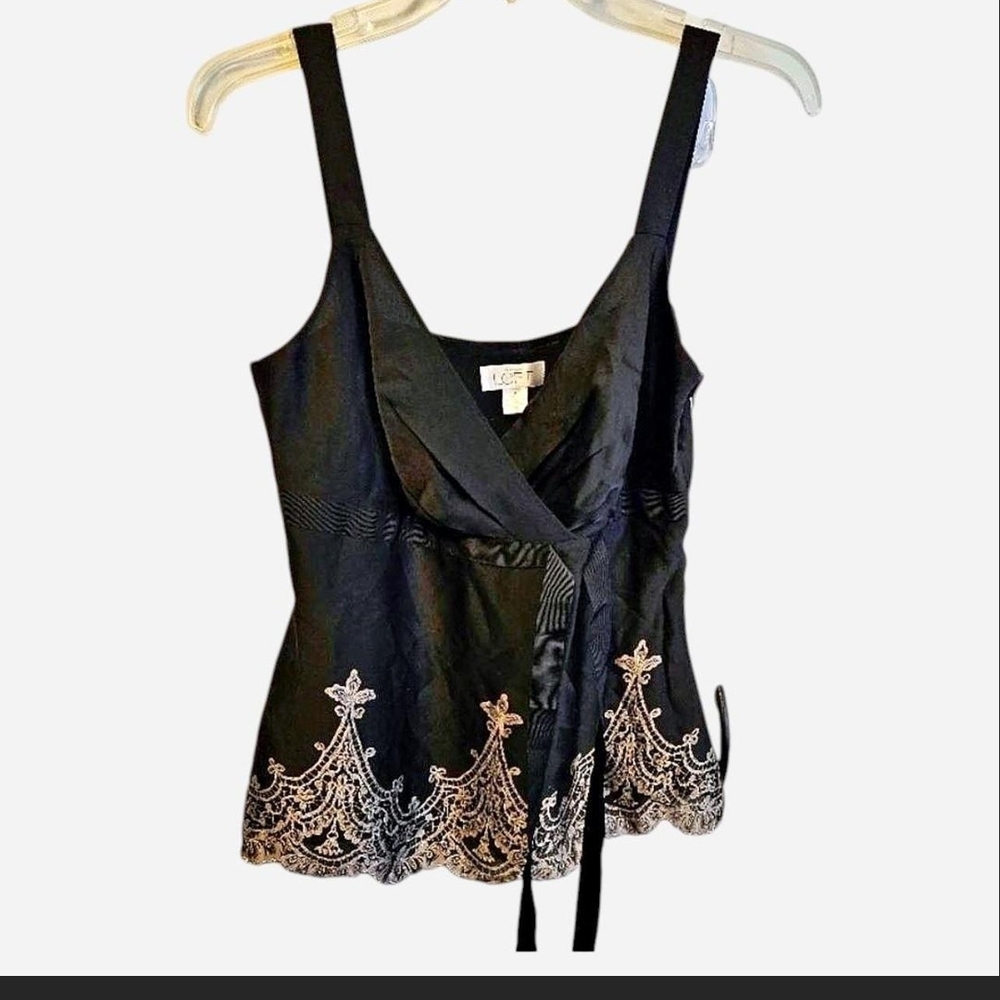 LOFT Black Camisole with Intricate White Detailing